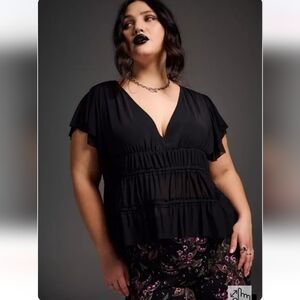TORRID NWT Nightfall Black Mesh Peplum Top | V-Neck Flutter Sleeve Gothic Witchy